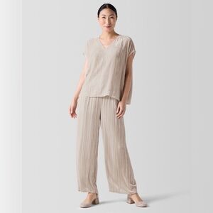 Eileen Fisher Crushed- Velvet Wide- Leg Ankle Pants in Almond NEW